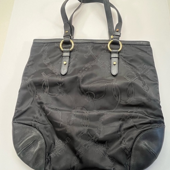 LAUREN Ralph Lauren | Nylon/ Leather Equestrian Wellington Bag Purse Tote Black - Picture 4 of 6